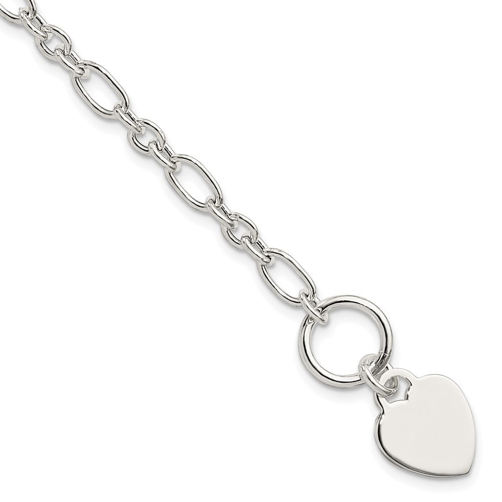 7.5 Inch Sterling Silver Polished Heart Charm Fancy Link Bracelet
