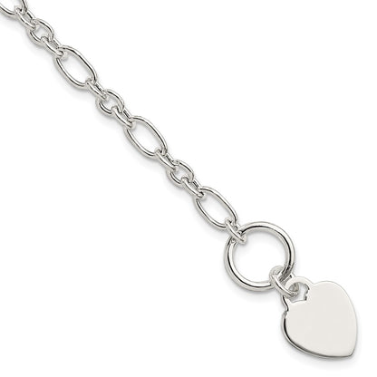 7.5 Inch Sterling Silver Polished Heart Charm Fancy Link Bracelet