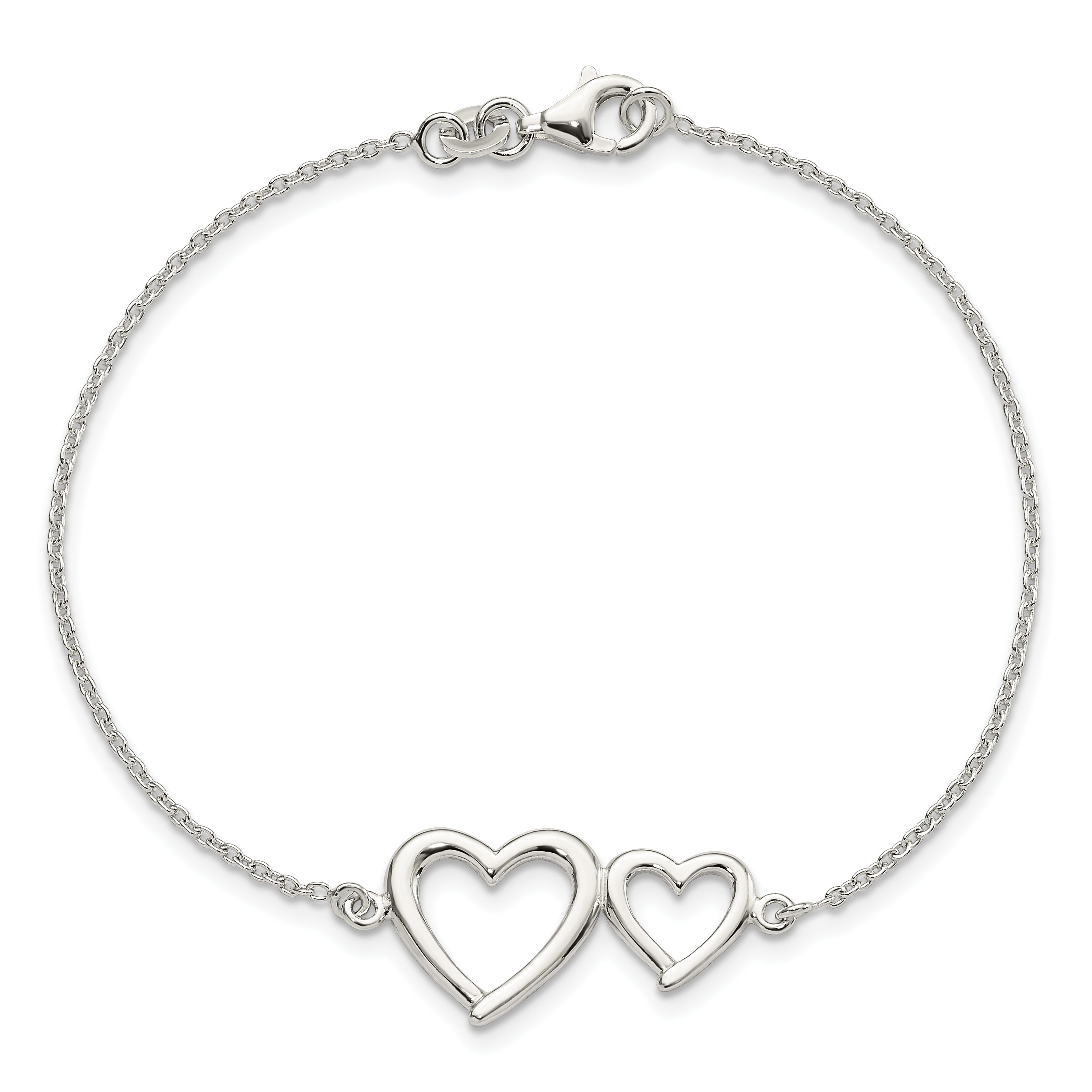 7.5 Inch Sterling Silver Polished Two Hearts Bracelet