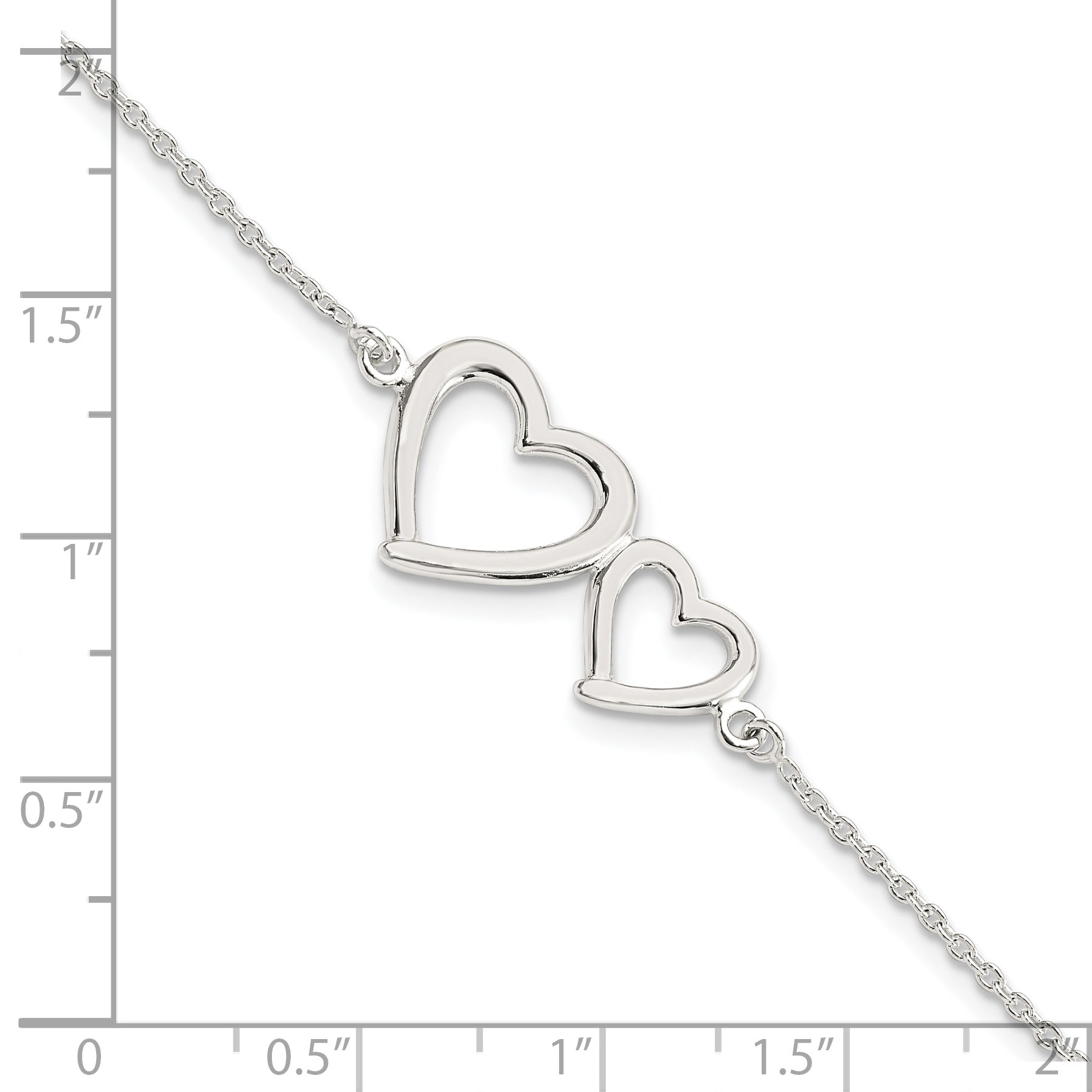 7.5 Inch Sterling Silver Polished Two Hearts Bracelet