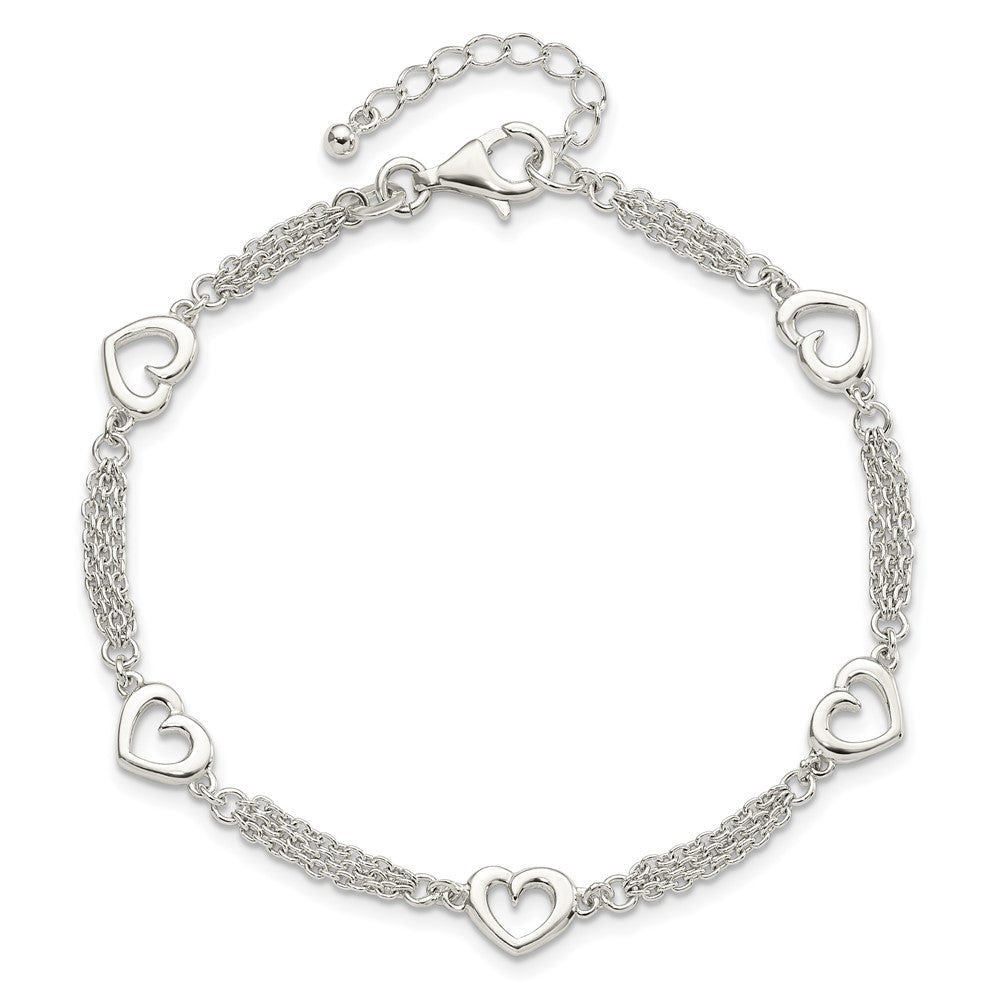 7.5 Inch Sterling Silver Polished Hearts 7.5In W/1.0 In Ext Bracelet