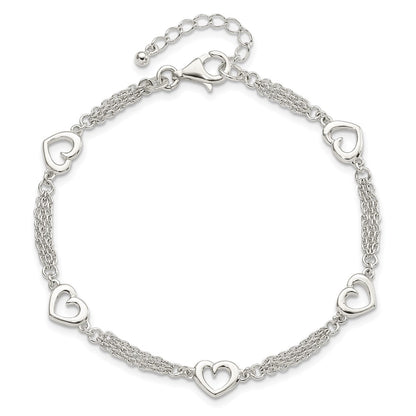 7.5 Inch Sterling Silver Polished Hearts 7.5In W/1.0 In Ext Bracelet
