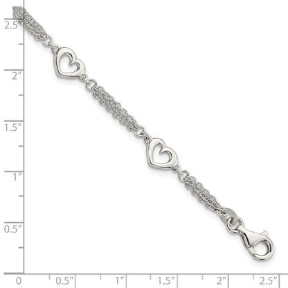 7.5 Inch Sterling Silver Polished Hearts 7.5In W/1.0 In Ext Bracelet