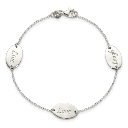 7.5 Inch Sterling Silver Polished Live Laugh Love 7.5In Bracelet