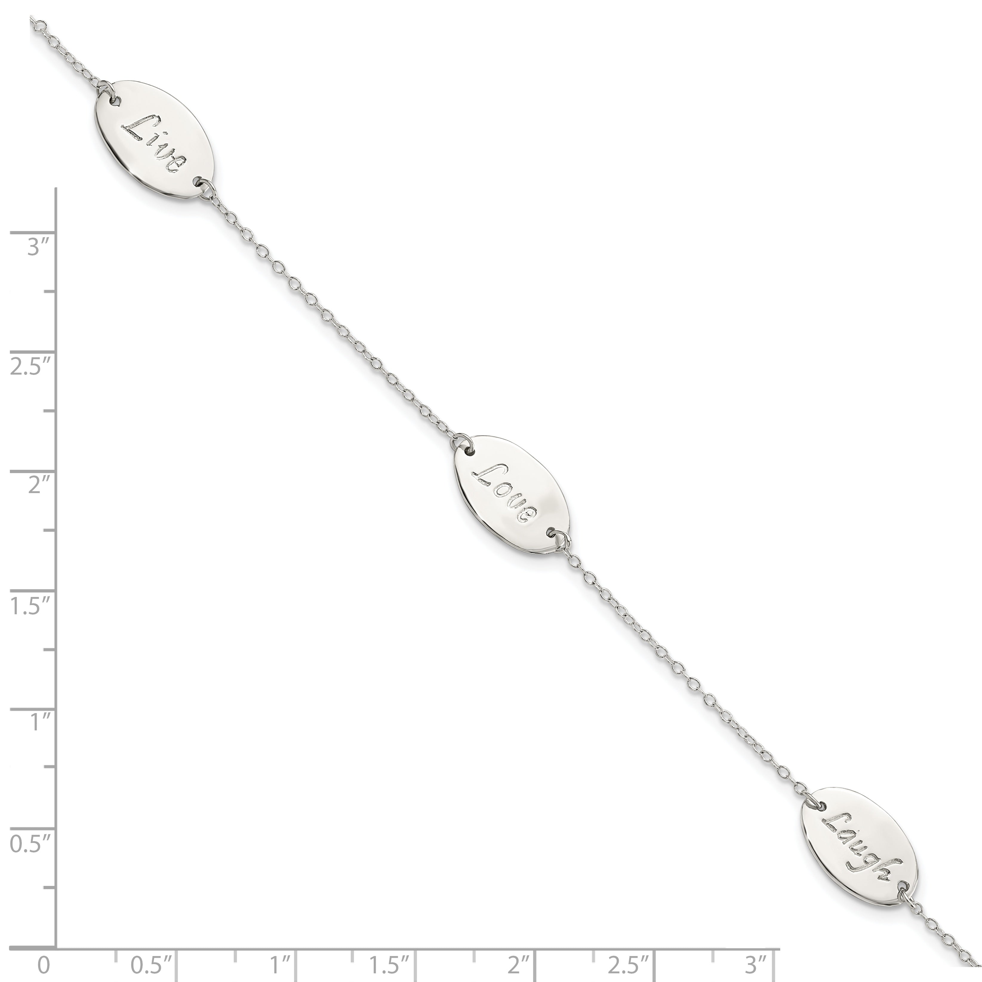 7.5 Inch Sterling Silver Polished Live Laugh Love 7.5In Bracelet