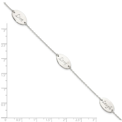 7.5 Inch Sterling Silver Polished Live Laugh Love 7.5In Bracelet
