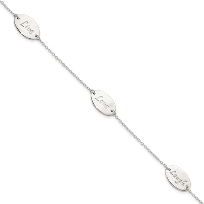 7.5 Inch Sterling Silver Polished Live Laugh Love 7.5In Bracelet