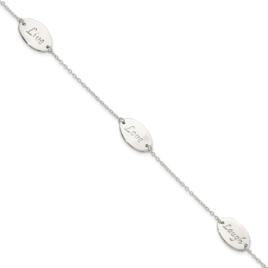 7.5 Inch Sterling Silver Polished Live Laugh Love 7.5In Bracelet