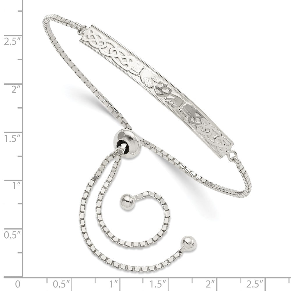 Sterling Silver Rhodium-Plated Claddagh Adjustable Bracelet