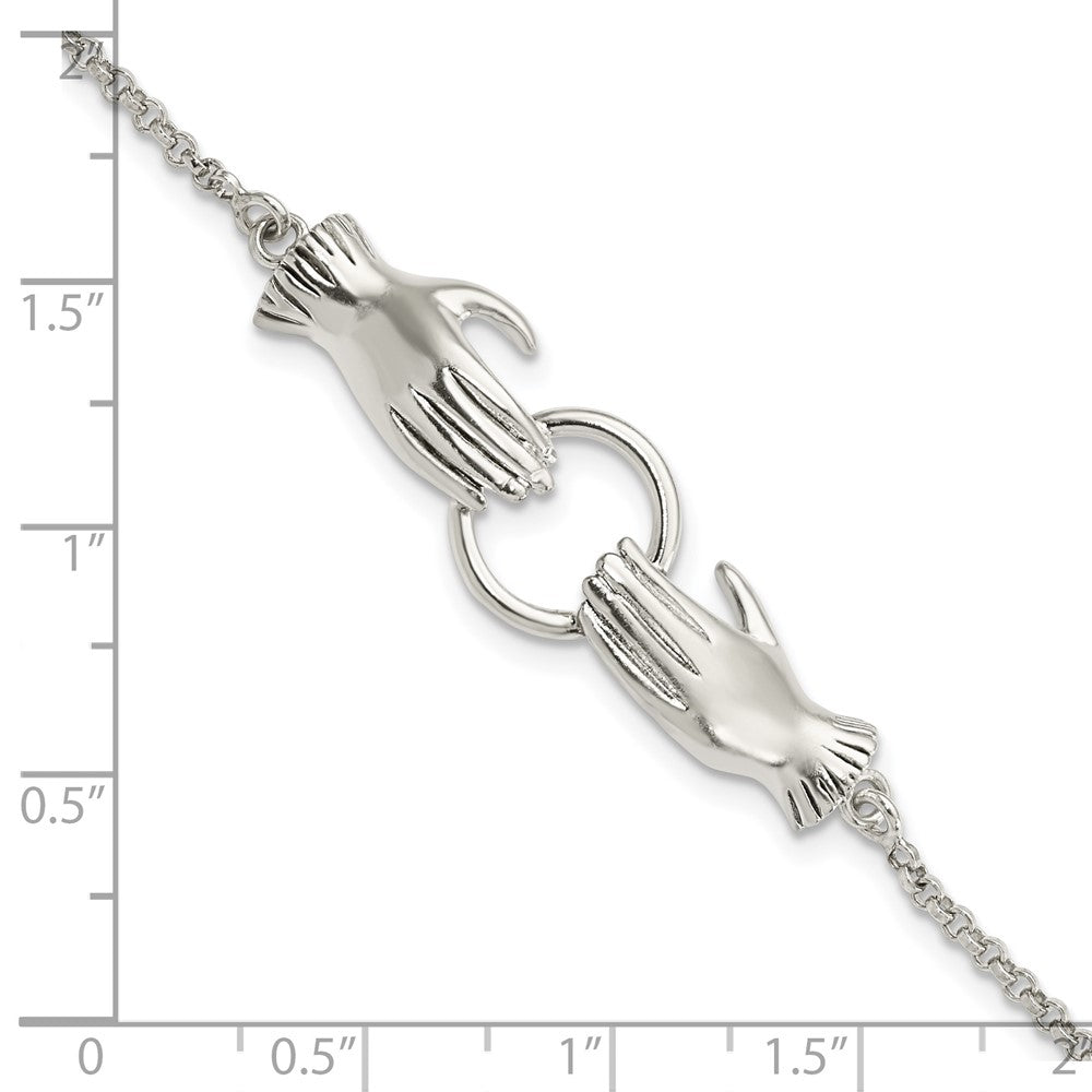 6.75 Inch Sterling Silver Polished Hands Holding Ring Bracelet