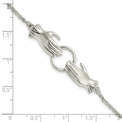 6.75 Inch Sterling Silver Polished Hands Holding Ring Bracelet