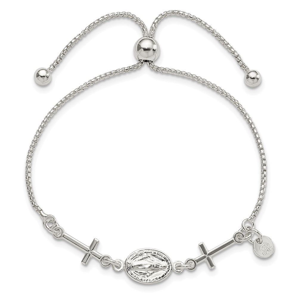 Sterling Silver Miraculous & Crosses Adjustable Bracelet