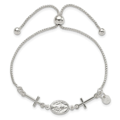 Sterling Silver Miraculous & Crosses Adjustable Bracelet