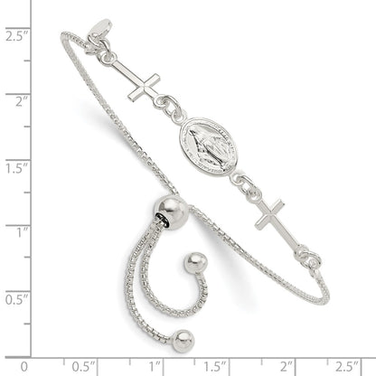 Sterling Silver Miraculous & Crosses Adjustable Bracelet