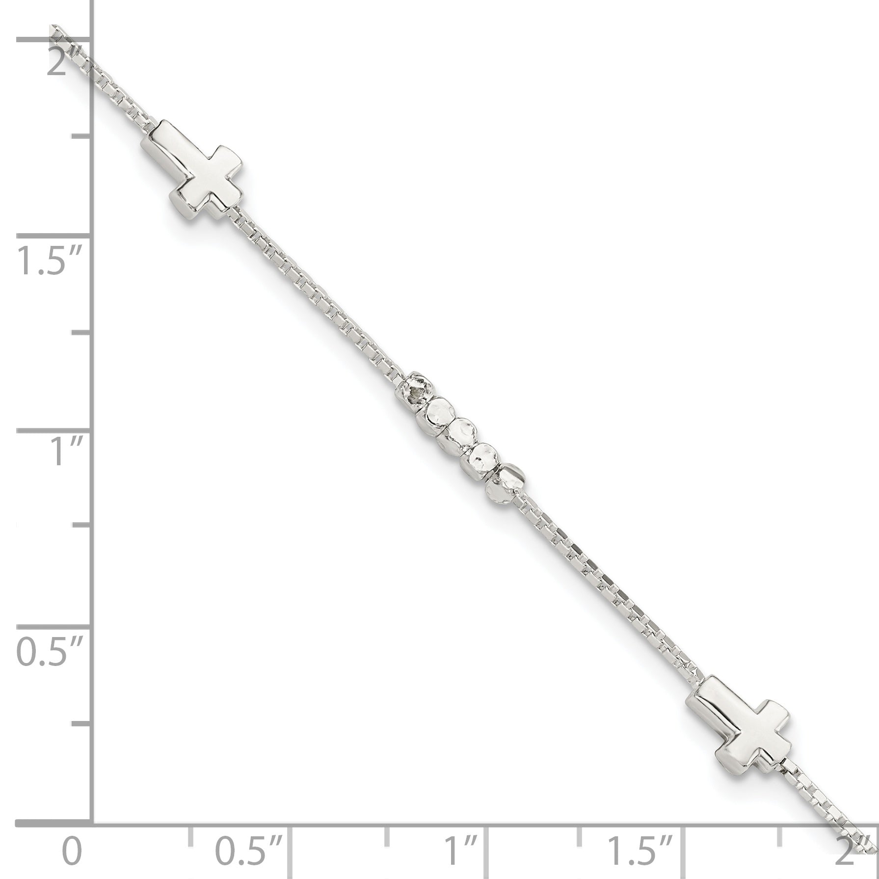 8 Inch Sterling Silver Fancy Bead & Cross W/ 1In Ext Bracelet