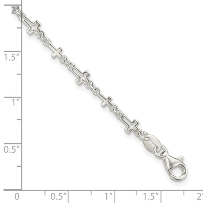 7.5 Inch Sterling Silver Cross Link Bracelet