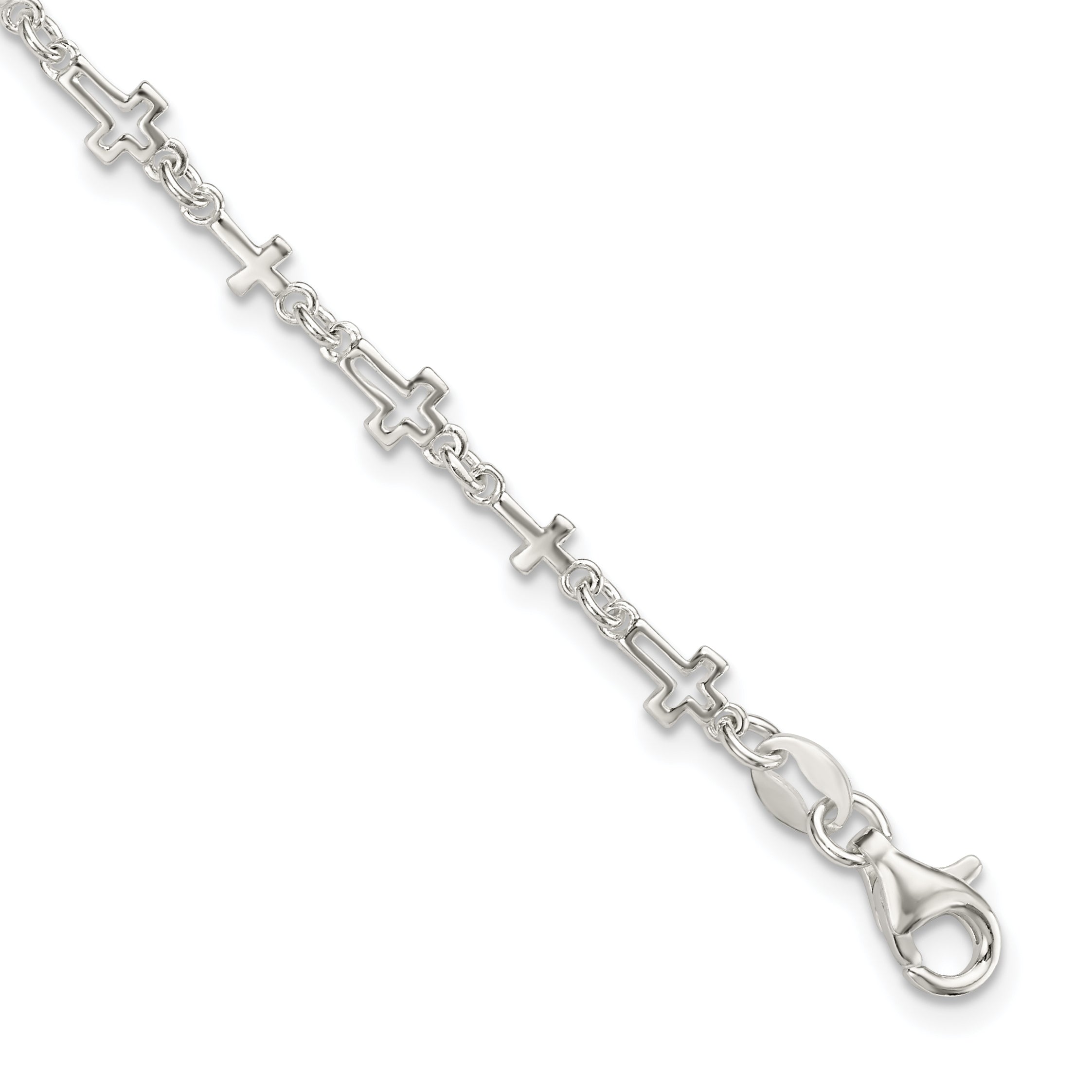7.5 Inch Sterling Silver Cross Link Bracelet