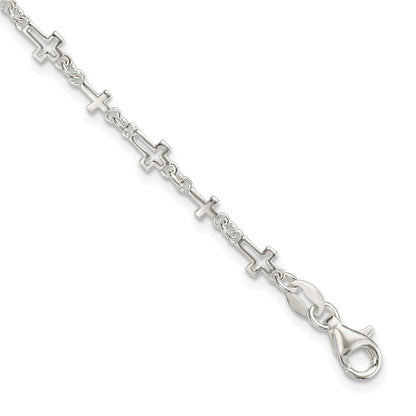 7.5 Inch Sterling Silver Cross Link Bracelet