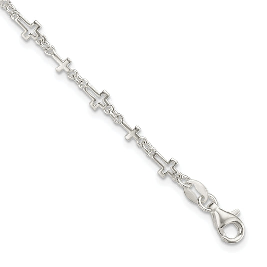 7.5 Inch Sterling Silver Cross Link Bracelet
