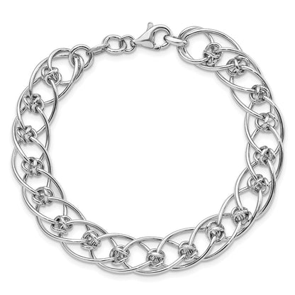 7.5 Inch Sterling Silver Rhodium-Plated Polished Oval 7.5In Link Bracelet