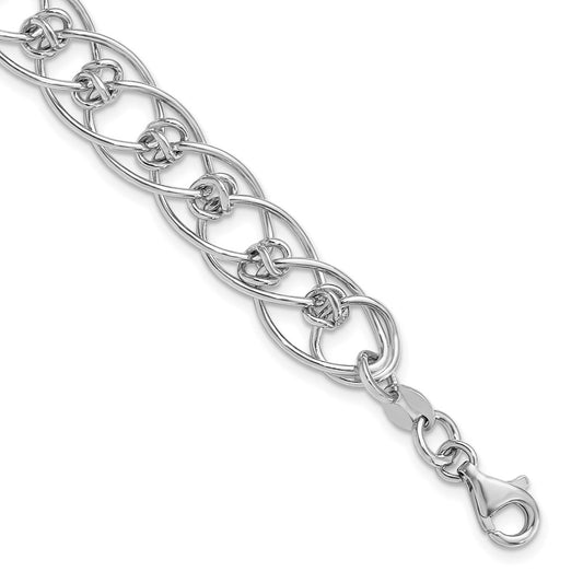7.5 Inch Sterling Silver Rhodium-Plated Polished Oval 7.5In Link Bracelet