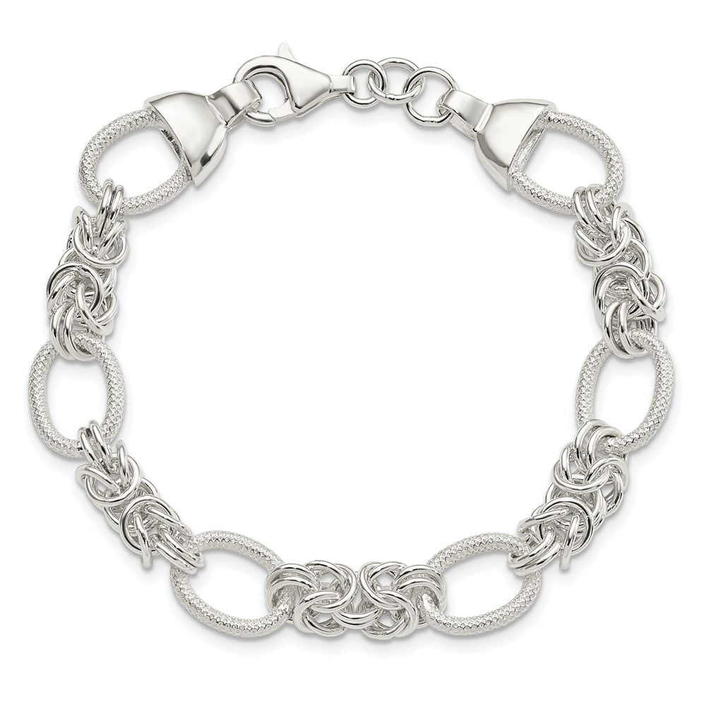 7.5 Inch Sterling Silver Polished And Texture Fancy Link 7.5In Bracelet