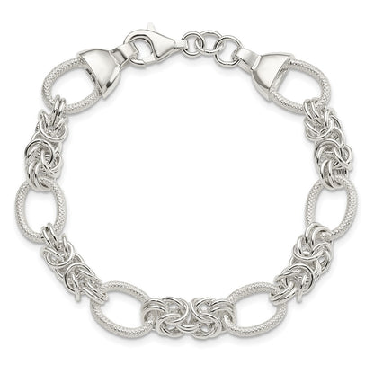 7.5 Inch Sterling Silver Polished And Texture Fancy Link 7.5In Bracelet