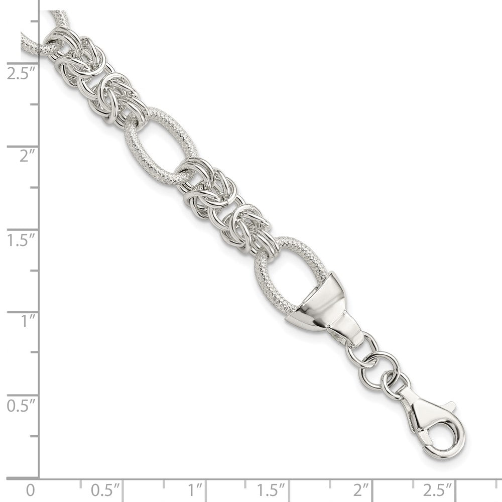 7.5 Inch Sterling Silver Polished And Texture Fancy Link 7.5In Bracelet