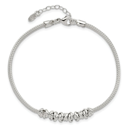 8 Inch Sterling Silver Polished Beaded W/ 1In Ext Bracelet