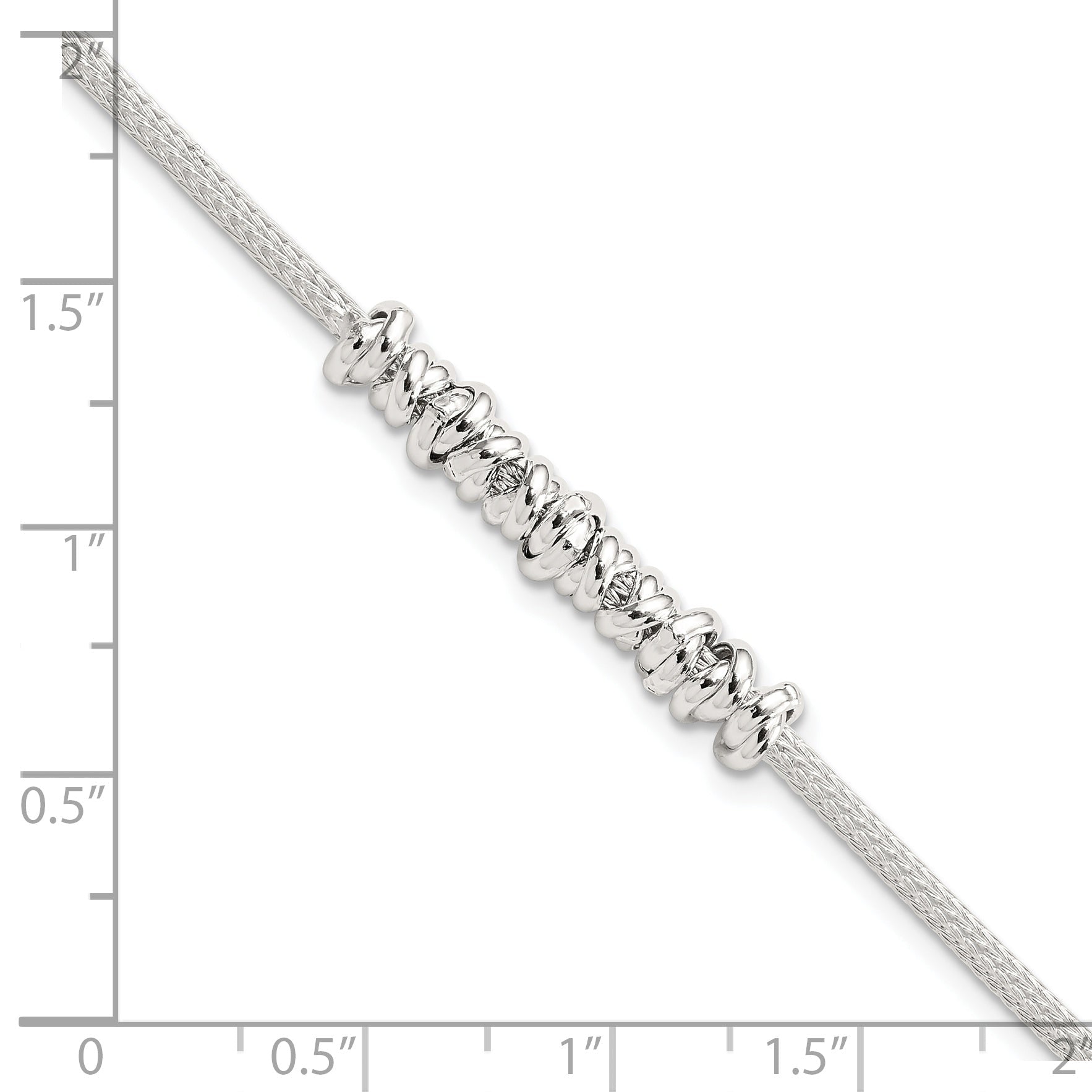 8 Inch Sterling Silver Polished Beaded W/ 1In Ext Bracelet