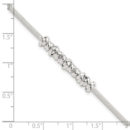 8 Inch Sterling Silver Polished Beaded W/ 1In Ext Bracelet