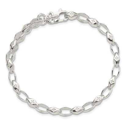 8 Inch Sterling Silver Polished Cross W/Fleur De Lis Clasp Bracelet