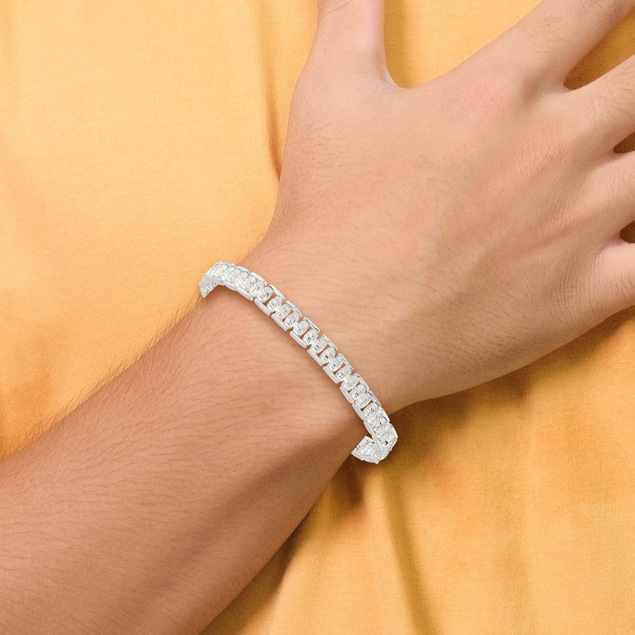 7.5 Inch Sterling Silver Polished D/C Beaded Fancy Bracelet