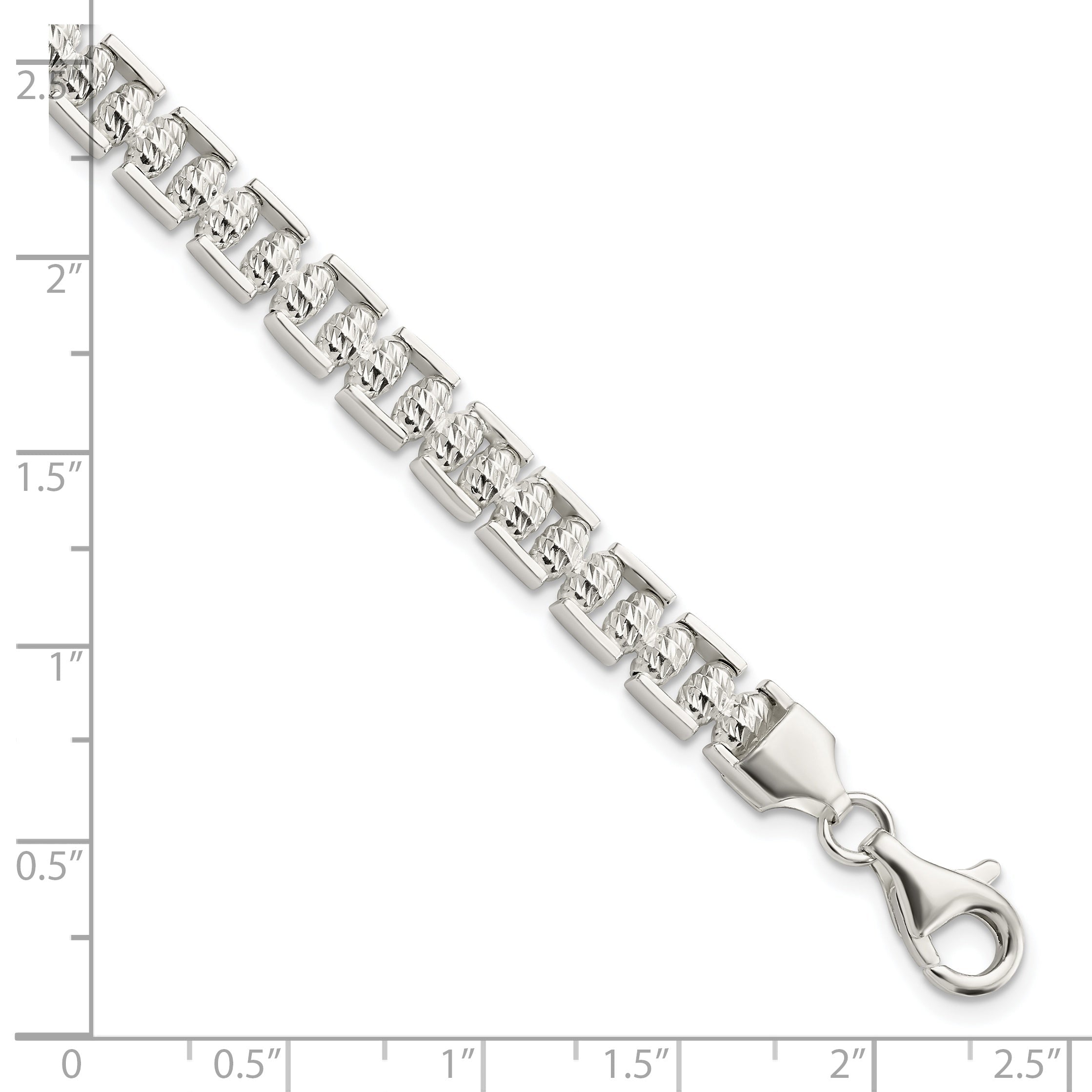 7.5 Inch Sterling Silver Polished D/C Beaded Fancy Bracelet