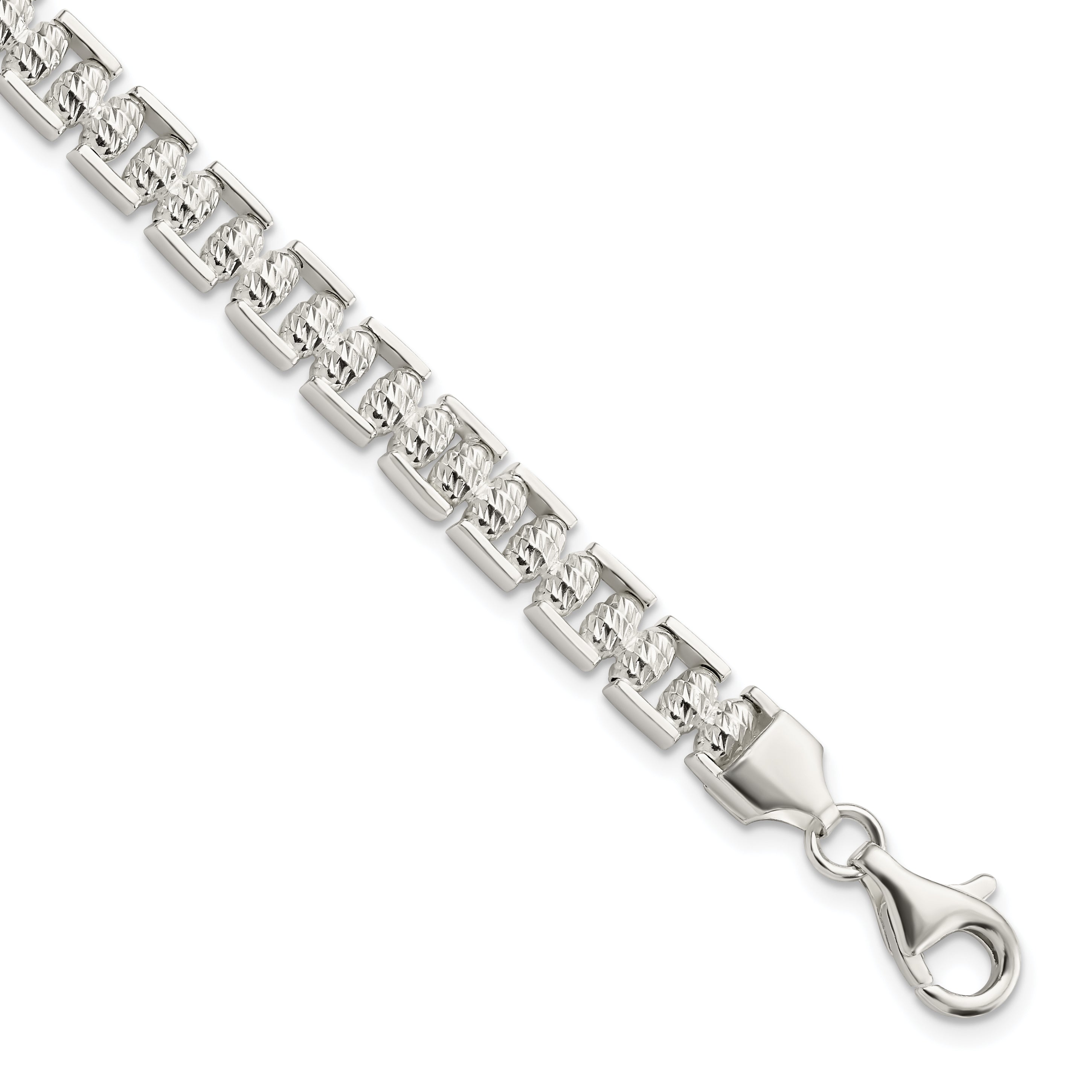7.5 Inch Sterling Silver Polished D/C Beaded Fancy Bracelet