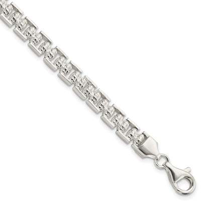 7.5 Inch Sterling Silver Polished D/C Beaded Fancy Bracelet