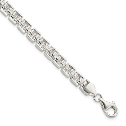 7.5 Inch Sterling Silver Polished D/C Beaded Fancy Bracelet