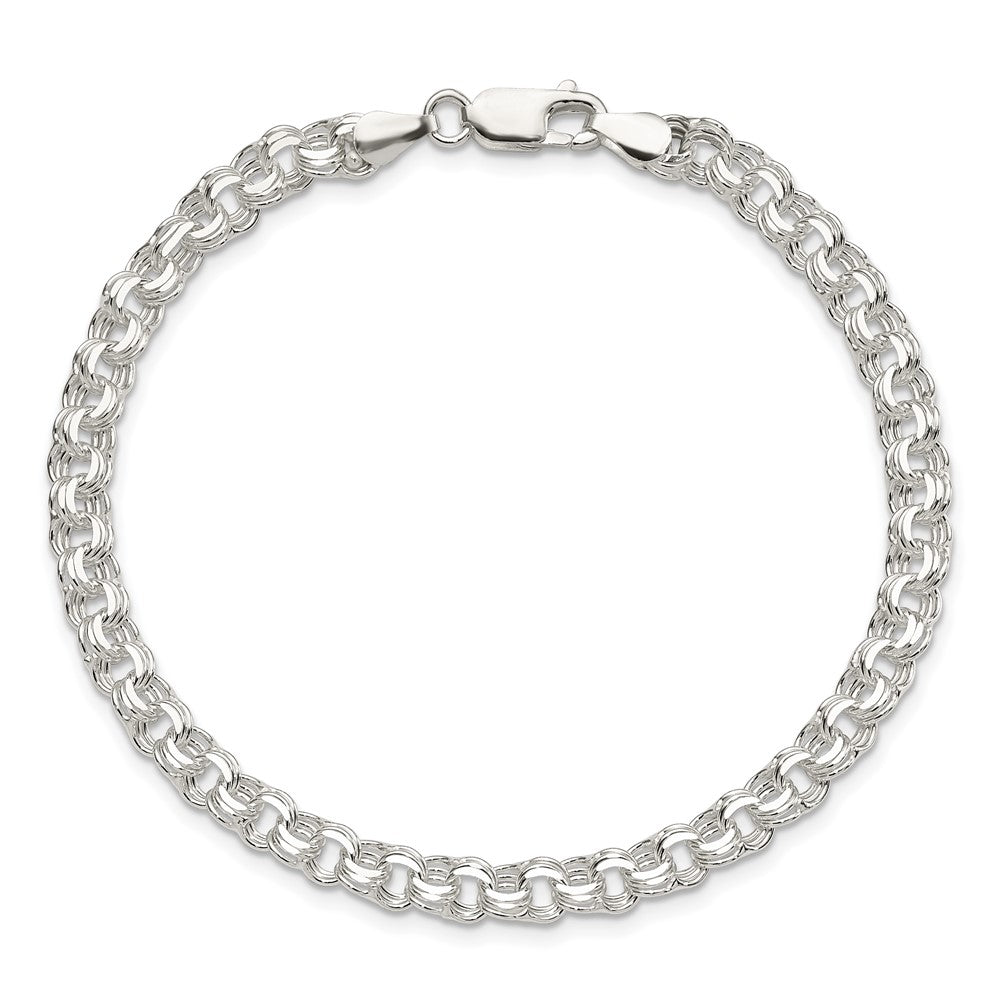 8 Inch Sterling Silver Polished 5mm Triple Link Charm Bracelet