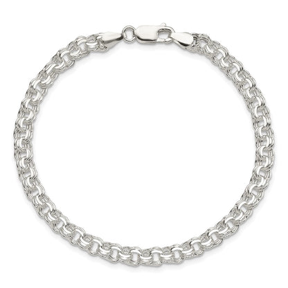 8 Inch Sterling Silver Polished 5mm Triple Link Charm Bracelet