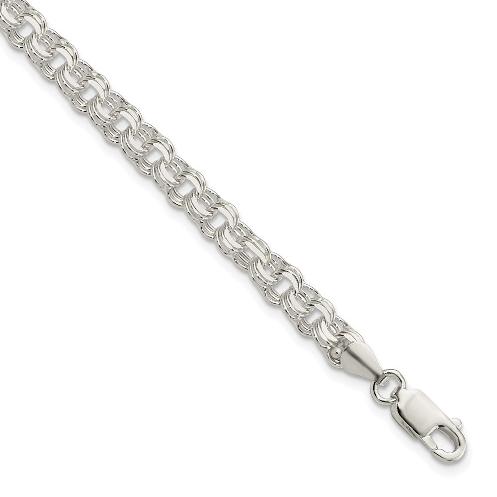 8 Inch Sterling Silver Polished 5mm Triple Link Charm Bracelet
