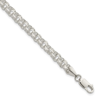 8 Inch Sterling Silver Polished 5mm Triple Link Charm Bracelet
