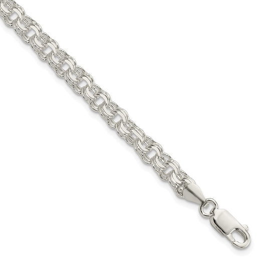 8 Inch Sterling Silver Polished 5mm Triple Link Charm Bracelet