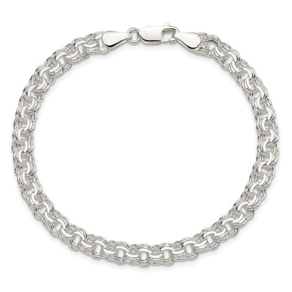 8 Inch Sterling Silver Polished 6mm Triple Link Charm Bracelet