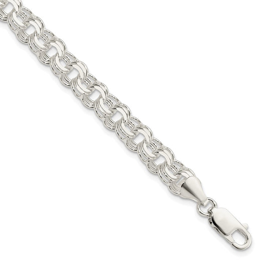 8 Inch Sterling Silver Polished 7mm Triple Link Charm Bracelet