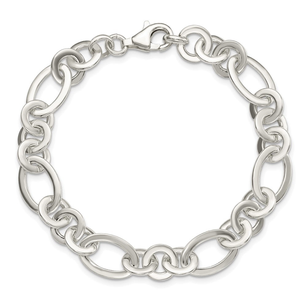7.5 Inch Sterling Silver Fancy Oval And Round Link Bracelet