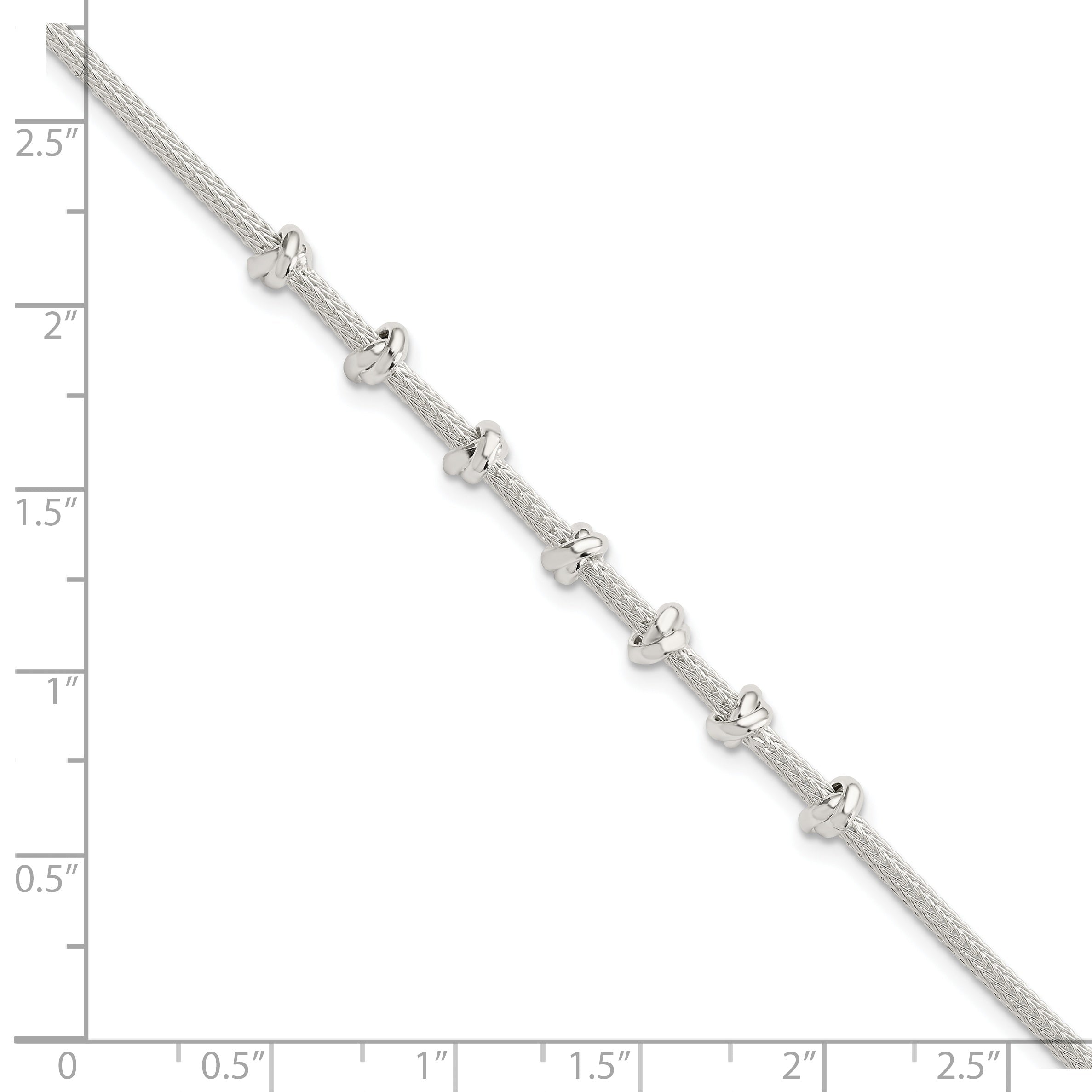 8.25 Inch Sterling Silver Polished Beaded W/ 1In Ext Bracelet