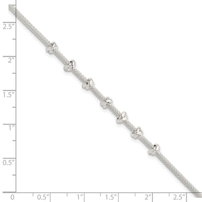 8.25 Inch Sterling Silver Polished Beaded W/ 1In Ext Bracelet