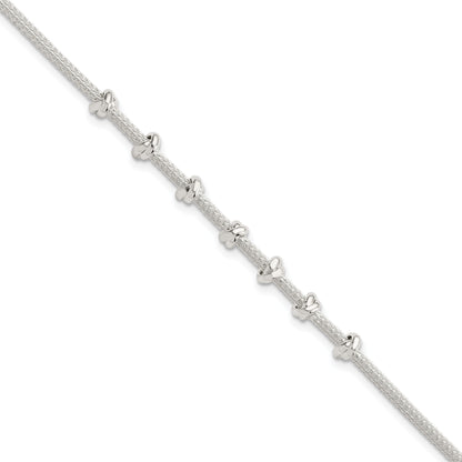 8.25 Inch Sterling Silver Polished Beaded W/ 1In Ext Bracelet