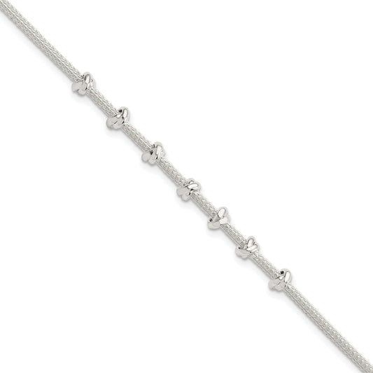 8.25 Inch Sterling Silver Polished Beaded W/ 1In Ext Bracelet