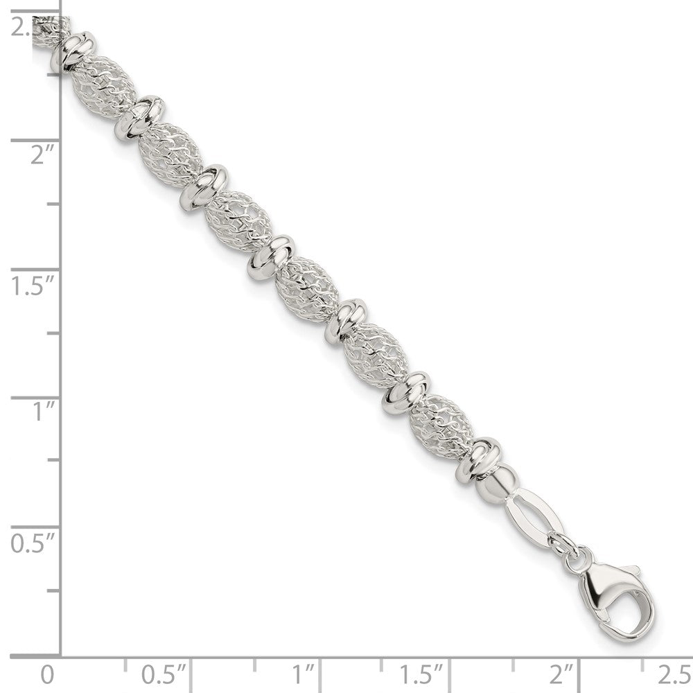7.75 Inch Sterling Silver Polished Filigree Bracelet
